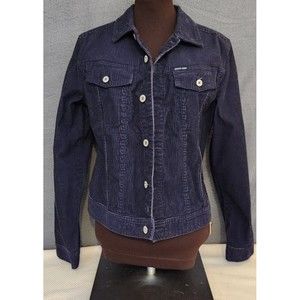 Nautica Jeans Co Women's Jacket Navy Corduroy Denim Sz L Womens Soft Stretch‎